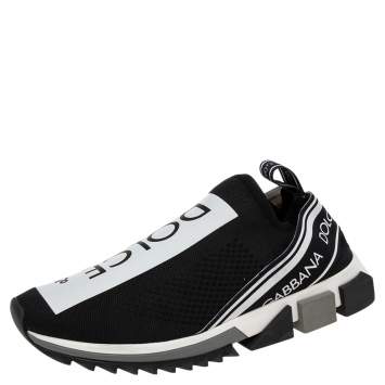 Pre Owned Dolce & Gabbana Black Knit Fabric Sorrento Slip On Sneakers Size 43