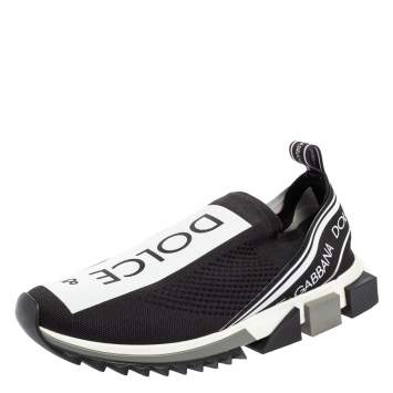 Pre Owned Dolce & Gabbana Black/White Knit Fabric Sorrento Slip On Sneakers Size 45