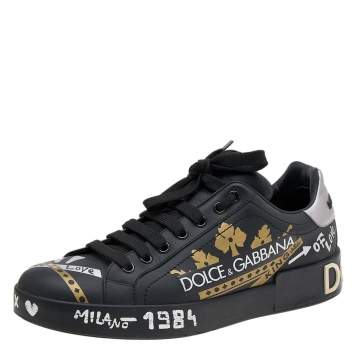 Pre Owned Dolce & Gabbana Black Leather Portofino Low Top Sneakers Size 40