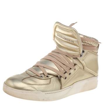 Pre Owned Dolce & Gabbana Metallic Gold Leather Flag High Top Sneakers Size 41.5