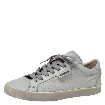 Pre Owned Dolce and Gabbana Grey Leather Lace Up Sneakers  Size 41 