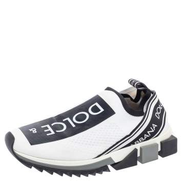 Pre Owned Dolce & Gabbana White/Black Knit Fabric Sorrento Slip-On Sneakers Size 40
