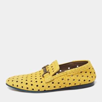 Pre Owned Dolce & Gabbana Yellow Perforated Nubuck Slip On Loafers Size 43