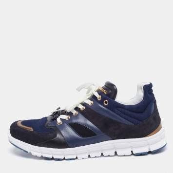 Pre Owned Dolce & Gabbana Navy Blue/Black Suede And Leather Low Top Sneakers Size 43