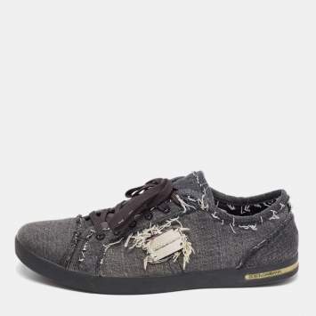 Pre Owned Dolce & Gabbana Dark Grey Denim Lace Up Sneakers Size 44  