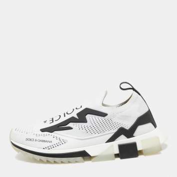 Pre Owned Dolce & Gabbana White/Black Knit Fabric and Rubber Sorrento Slip-On Sneakers Size 43