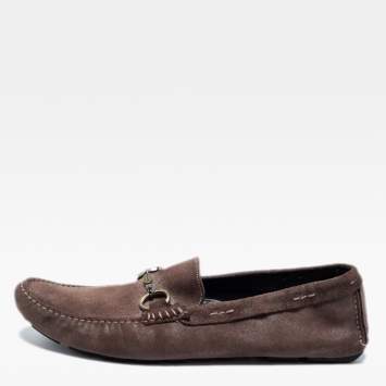 Pre Owned Dolce & Gabbana Brown Suede Boat Loafers Size 44