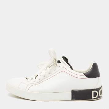 Pre Owned Dolce & Gabbana Black/White  Nappa Leather Portofino Sneakers Size 44