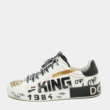 Pre Owned Dolce & Gabbana White/Black Leather Portofino Sneakers Size 44