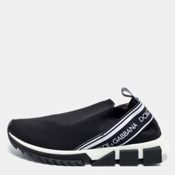 Pre Owned Dolce & Gabbana Black/White Knit Fabric Sorrento Sneakers Size 40
