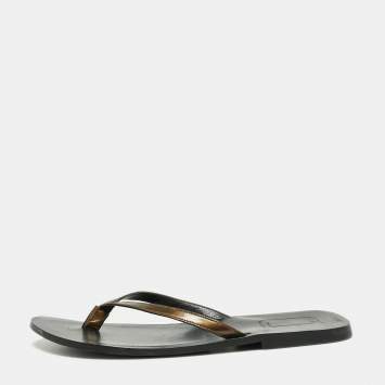 Dolce & Gabbana Brown Patent Leather Flat Sandals Size 40.5