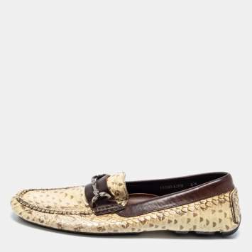 Pre Owned Dolce & Gabbana Beige/Brown Water Snake Loafers Size 40.5