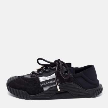 Pre Owned Dolce & Gabbana Black Mesh And Leather Low Top Sneakers Size 44