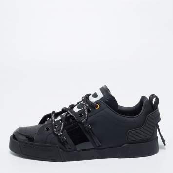 Pre Owned Dolce & Gabbana Black Rubber And Patent Leather Portofino Low Top Sneakers Size 45