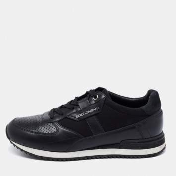 Pre Owned Dolce & Gabbana Black Perforated Leather And Mesh Low Top Sneakers Size 40