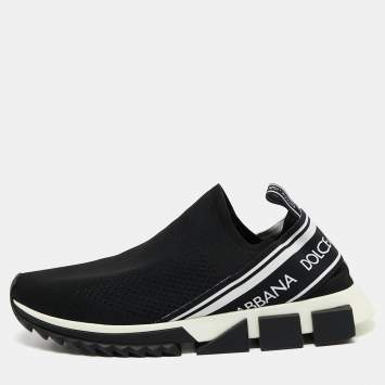 Pre Owned Dolce & Gabbana Black/White Knit Fabric Sorrento Sneakers Size 43.5
