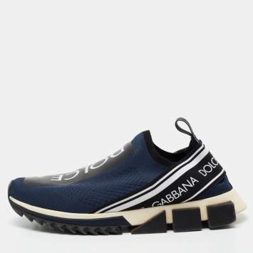 Pre Owned Dolce & Gabbana Blue/Black Knit Fabric Sorrento Slip On Sneakers Size 43