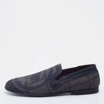 Pre Owned Dolce & Gabbana Grey Printed Canvas Smoking Slippers Size 43