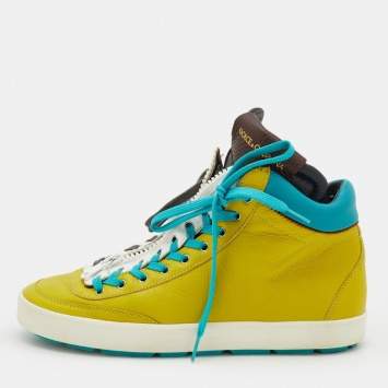Pre Owned Dolce & Gabbana Yellow/Blue Leather High Top Sneakers Size 43