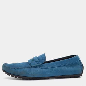 Pre Owned Dolce & Gabbana Blue Nubuck Leather Penny Slip On Loafers Size 42