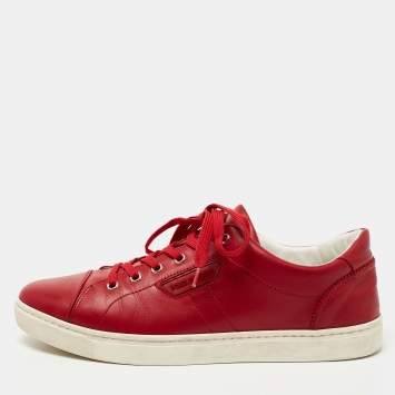 Pre Owned Dolce & Gabbana Red Leather Cap Toe Lace Up Sneakers Size 42 