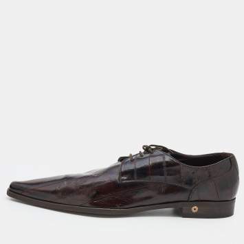 Pre Owned Dolce & Gabbana Black/Brown Eel Leather Pointed Toe Lace Up Derby Size 45