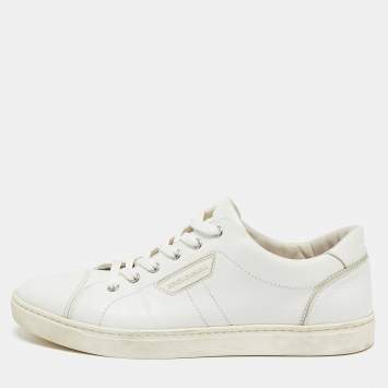 Pre Owned Dolce & Gabbana White Leather Lace Up Sneakers Size 42 