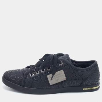 Pre Owned Dolce & Gabbana Black Leather Logo Low Top Sneakers Size 42