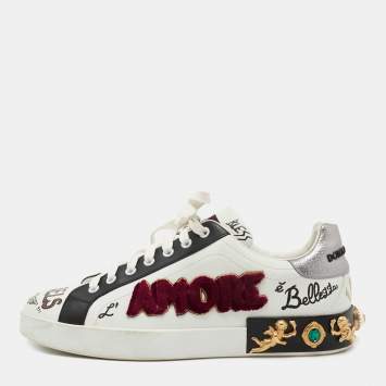 Pre Owned Dolce & Gabbana White Leather King Angels Portofino Low top Sneakers Size 43
