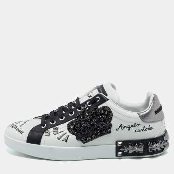 Pre Owned Dolce & Gabbana White Leather Crown Patch Low Top Sneakers Size 43