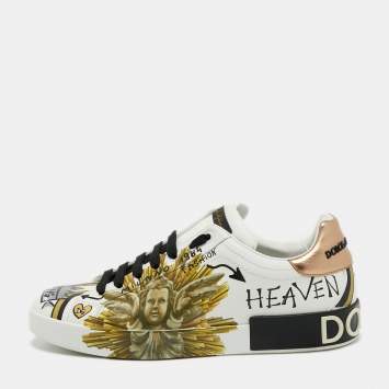 Pre Owned Dolce & Gabbana White Leather Amore Est Vitae Print Low Top Sneakers Size 43