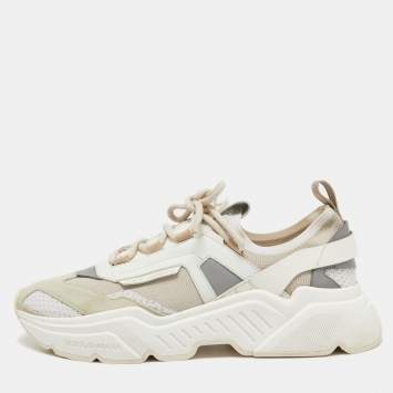 Pre Owned Dolce & Gabbana Multicolor Knit Fabric, Suede and Leather Daymaster Sneakers Size 45  