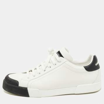 Pre Owned Dolce & Gabbana White/Black Leather Portofino Low Top Sneakers Size 46
