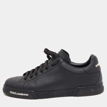 Pre Owned Dolce & Gabbana Black Leather Portofino Low Top Sneakers Size 45