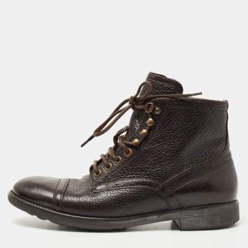 Pre Owned Dolce & Gabbana Dark Brown Leather Siracusa Bison Boots Size 44