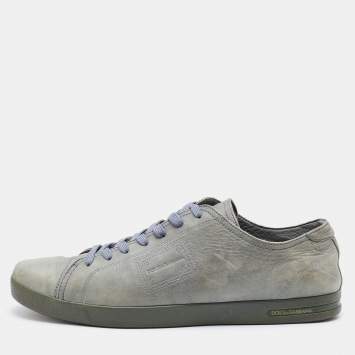 Pre Owned Dolce & Gabbana Grey Leather Low Top Sneakers Size 43