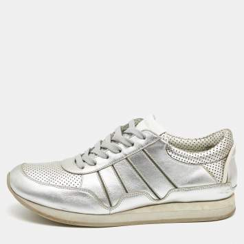 Pre Owned Dolce & Gabbana Silver Perforated Leather Low Top Sneakers Size 42