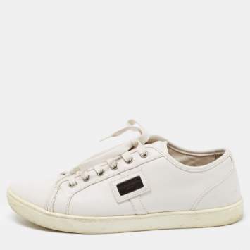 Pre Owned Dolce & Gabbana White Leather Lace Low Top Sneakers Size 41.5