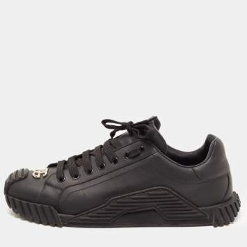 Pre Owned Dolce & Gabbana Black Leather NS1 Logo Low Top Sneakers Size 43.5