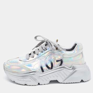 Pre Owned Dolce & Gabbana Silver Iridescent Leather Daymaster Sneakers Size 37