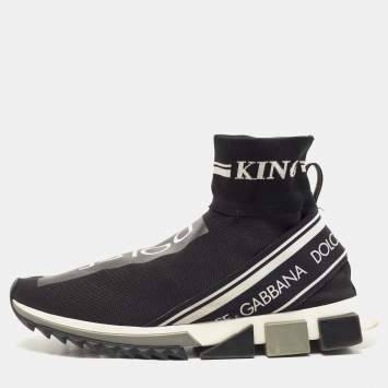 Pre Owned Dolce & Gabbana Black/White Logo Print Knit Fabric Sorrento Sneakers Size 44