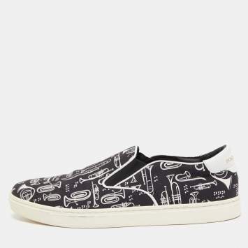 Pre Owned Dolce & Gabbana Black/White Canvas Trumpet Print Sneakers Size 45