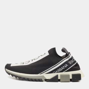 Pre Owned Dolce & Gabbana Black/White Fabric Sorrento Sneakers Size 45