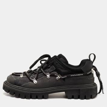 Pre Owned Dolce & Gabbana Black Mesh and Rubber Low Top Sneakers Size 45