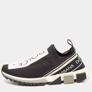 Pre Owned Dolce & Gabbana Black Sorrento Logo Print Slip On Sneakers Size 42.5