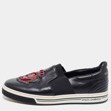 Pre Owned Dolce & Gabbana Black Leather Slip On Sneakers Size 41
