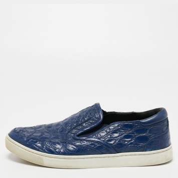 Pre Owned Dolce & Gabbana Navy Blue  Alligator Leather Slip On Sneakers Size 41.5