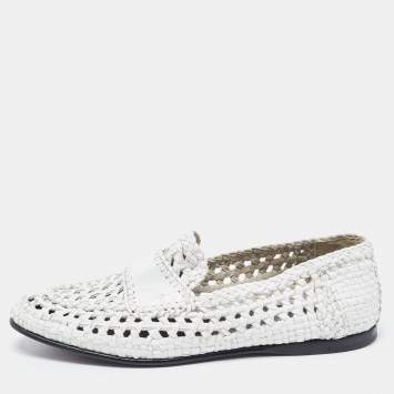 Pre Owned Dolce and Gabbana White Woven Leather Slip On Loafers Size 41
