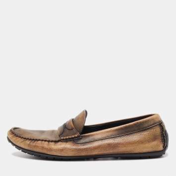 Pre Owned Dolce & Gabbana Brown Leather Slip On Loafers Size 44