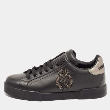 Pre Owned Dolce & Gabbana Black Portofino Leather Low Top  Sneakers Size 41